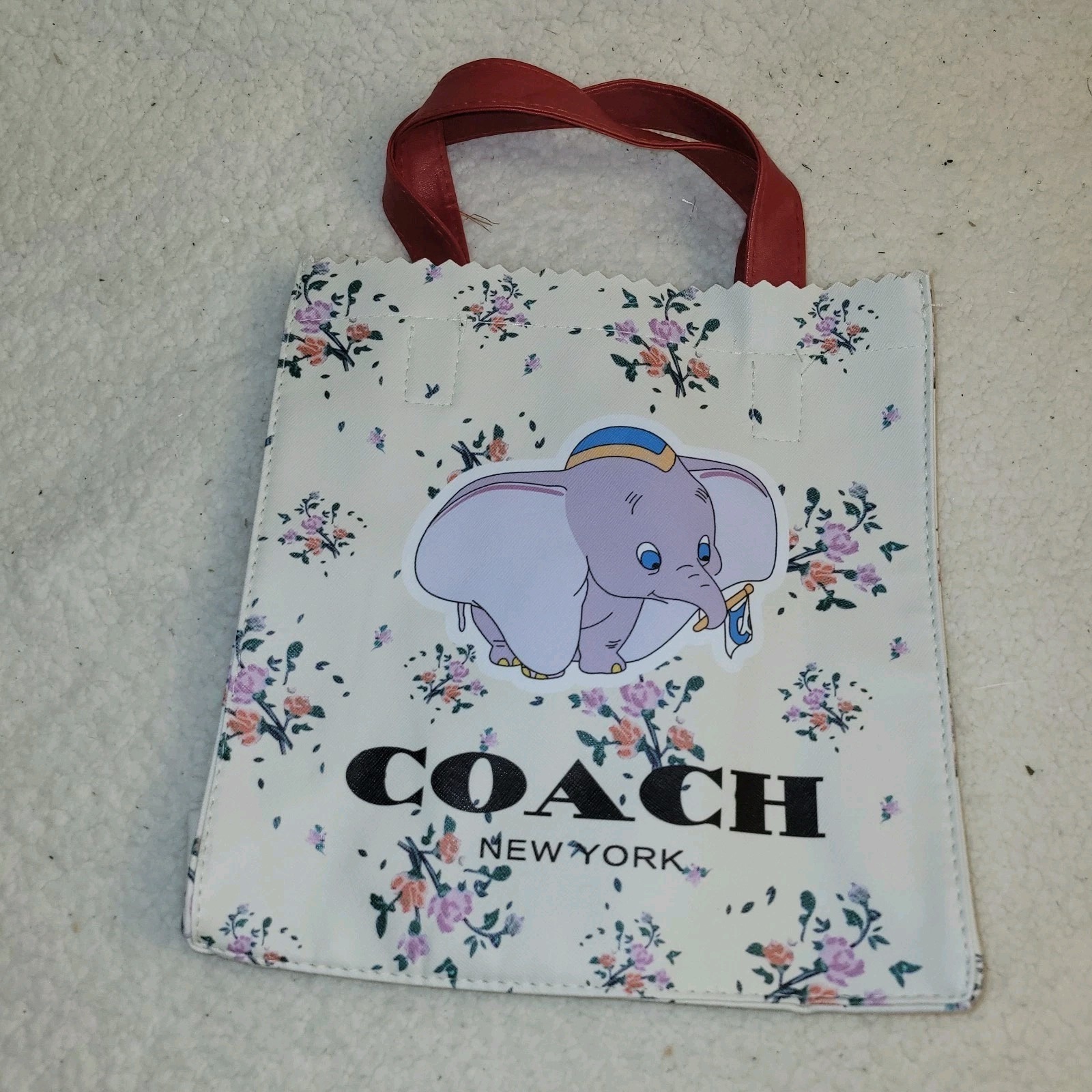 Coach X Disney Dumbo Tote Bag Floral Canvas Red Handles Limited Edition